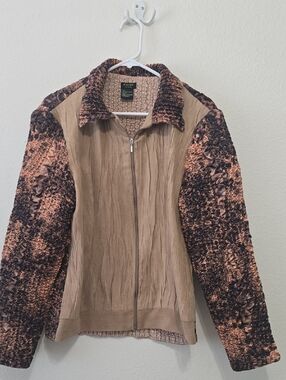 Sharif Tan and Brown Teddy-Texture Zip Jacket M